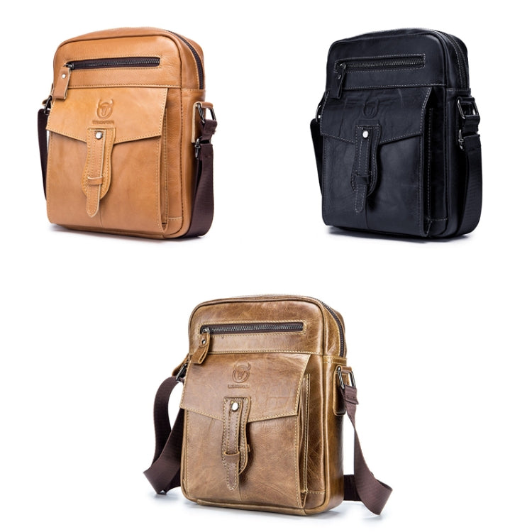 BULL CAPTAIN 053 Men Messenger Bag Cowhide Large Capacity Briefcase, Specification：Small (Black)