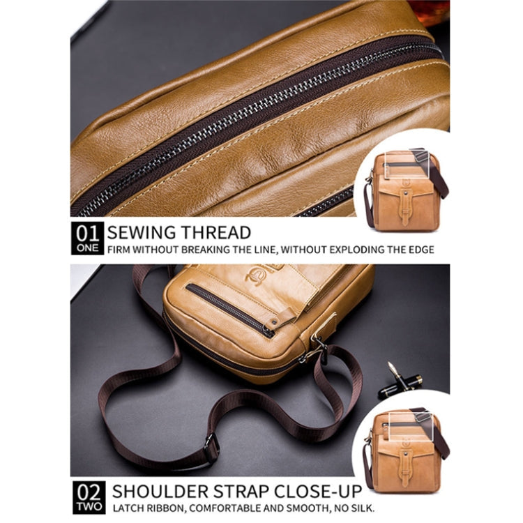 BULL CAPTAIN 053 Men Messenger Bag Cowhide Large Capacity Briefcase, Specification：Large (Dark Brown)