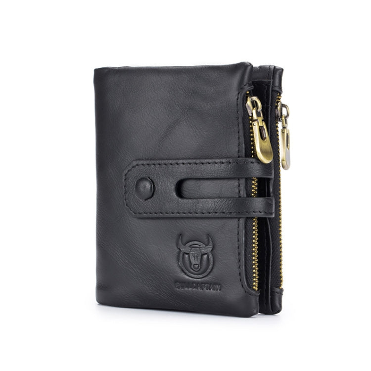 BULL CAPTAIN 021 Leather Men Vertical Wallet Short Multi-Function Wallet(Black)