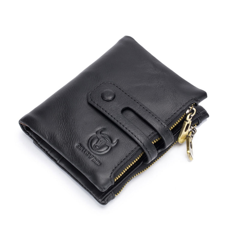 BULL CAPTAIN 021 Leather Men Vertical Wallet Short Multi-Function Wallet(Black)