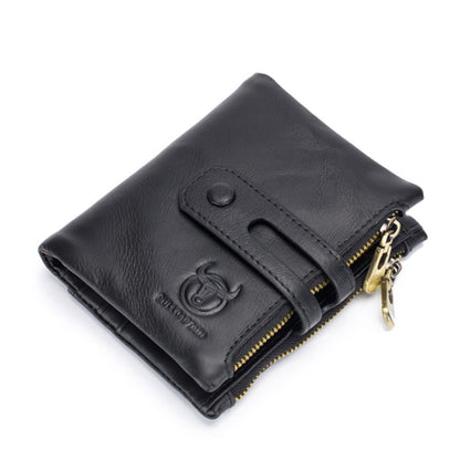 BULL CAPTAIN 021 Leather Men Vertical Wallet Short Multi-Function Wallet(Black)