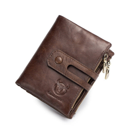 BULL CAPTAIN 021 Leather Men Vertical Wallet Short Multi-Function Wallet(Brown)