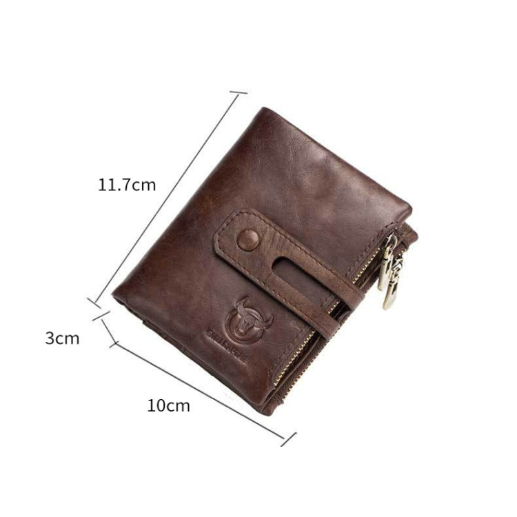BULL CAPTAIN 021 Leather Men Vertical Wallet Short Multi-Function Wallet(Brown)