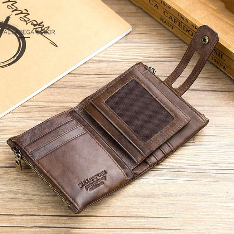 BULL CAPTAIN 021 Leather Men Vertical Wallet Short Multi-Function Wallet(Brown)