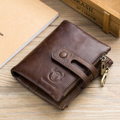 BULL CAPTAIN 021 Leather Men Vertical Wallet Short Multi-Function Wallet(Brown)