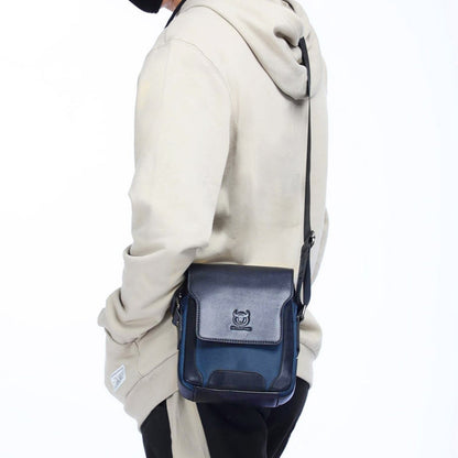 BULL CAPTAIN 999 Sacoche diagonale en cuir pour homme en cuir de vachette première couche Sacs à bandoulière multifonctions (Bleu marine)