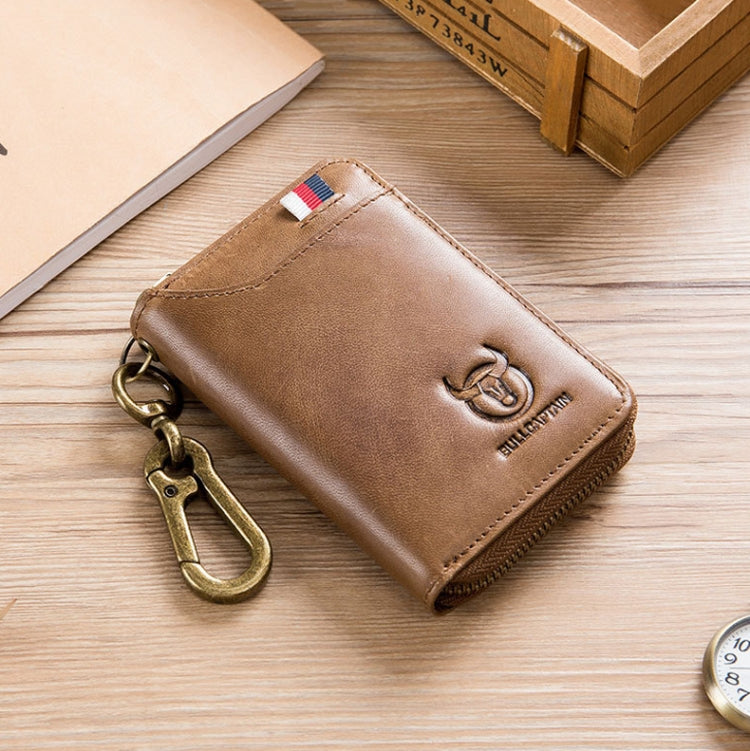 BULL CAPTAIN 474 Multifunctional Leather Coin Purse Hanging Waist Anti-Brush Key Bag, Colour: Yellow Brown