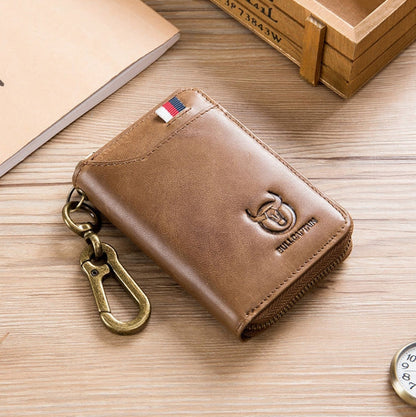 BULL CAPTAIN 474 Multifunctional Leather Coin Purse Hanging Waist Anti-Brush Key Bag, Colour: Yellow Brown