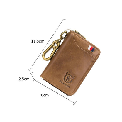 BULL CAPTAIN 474 Multifunctional Leather Coin Purse Hanging Waist Anti-Brush Key Bag, Colour: Yellow Brown Gift Box