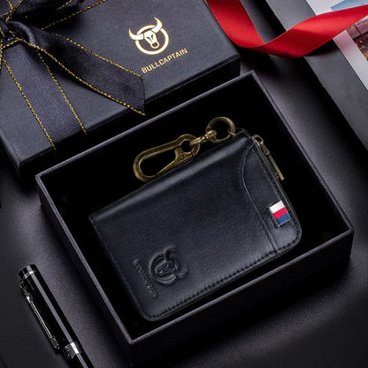 BULL CAPTAIN 474 Multifunctional Leather Coin Purse Hanging Waist Anti-Brush Key Bag, Colour: Black Gift Box