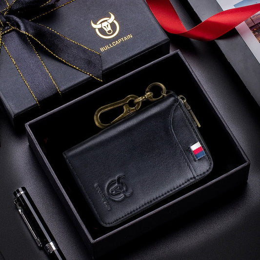 BULL CAPTAIN 474 Multifunctional Leather Coin Purse Hanging Waist Anti-Brush Key Bag, Colour: Black Gift Box
