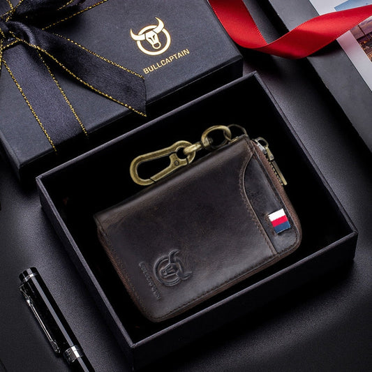 BULL CAPTAIN 474 Multifunctional Leather Coin Purse Hanging Waist Anti-Brush Key Bag, Colour: Brown Gift Box