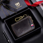 BULL CAPTAIN 474 Porte-monnaie multifonctionnel en cuir avec porte-clés à suspendre à la ceinture et anti-brosse, couleur : Marron, coffret cadeau