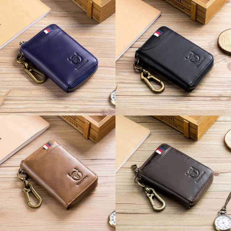 BULL CAPTAIN 474 Porte-monnaie multifonctionnel en cuir avec porte-clés à suspendre à la ceinture et anti-brosse, couleur : Marron, coffret cadeau