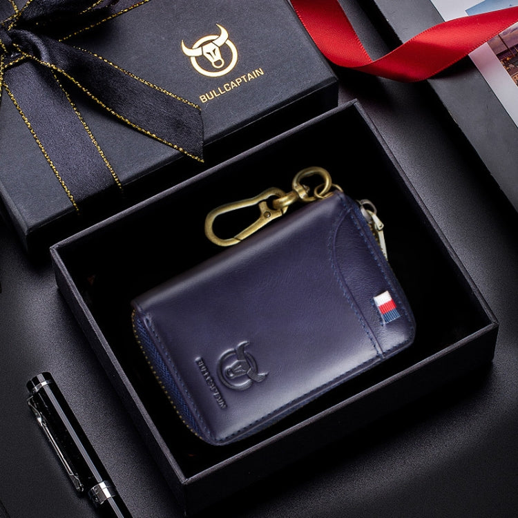 BULL CAPTAIN 474 Sac à Monnaie en Cuir Multifonctionnel Suspendu à la Ceinture Anti-Brosse, Étui à Clés, Couleur: Bleu Coffret Cadeau