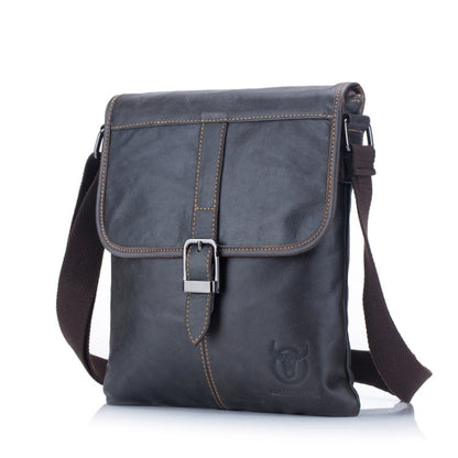BULL CAPTAIN 034 Men Leather Shoulder Bag Sports Outdoor First-Layer Cowhide Bag(Iron Blue)