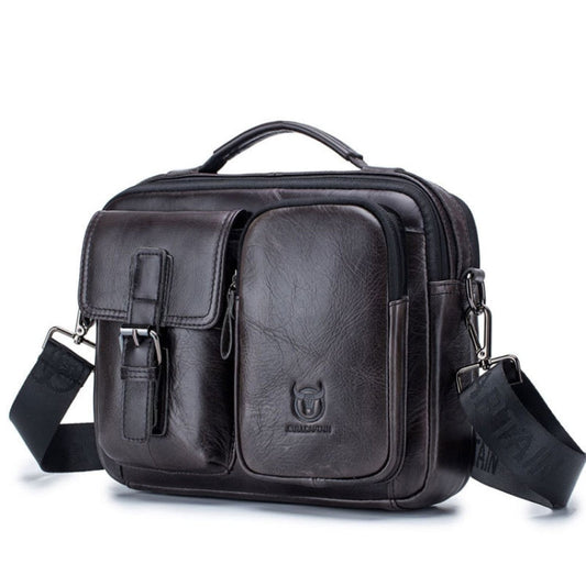 BULL CAPTAIN 036 Men Leather Shoulder Bag Retro First-Layer Cowhide Messenger Bag(Black)