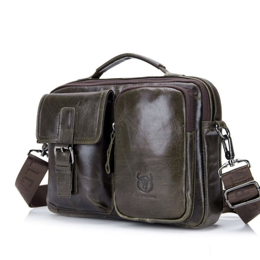 BULL CAPTAIN 036 Men Leather Shoulder Bag Retro First-Layer Cowhide Messenger Bag(Iron Blue)