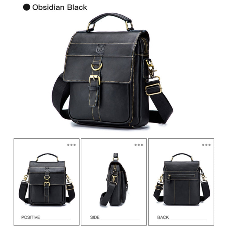 BULL CAPTAIN 302 First-Layer Cowhide Men Casual Shoulder Bag Leather Retro Briefcase(Obsmetrical Black)