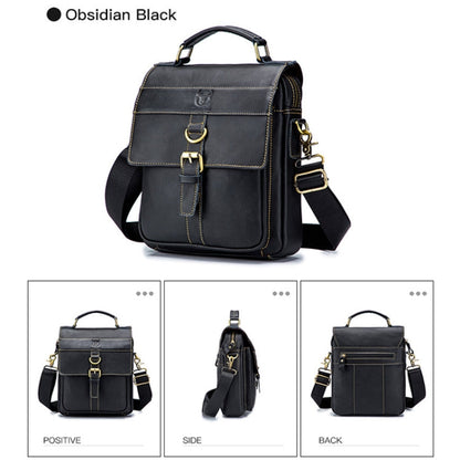 BULL CAPTAIN 302 First-Layer Cowhide Men Casual Shoulder Bag Leather Retro Briefcase(Obsmetrical Black)