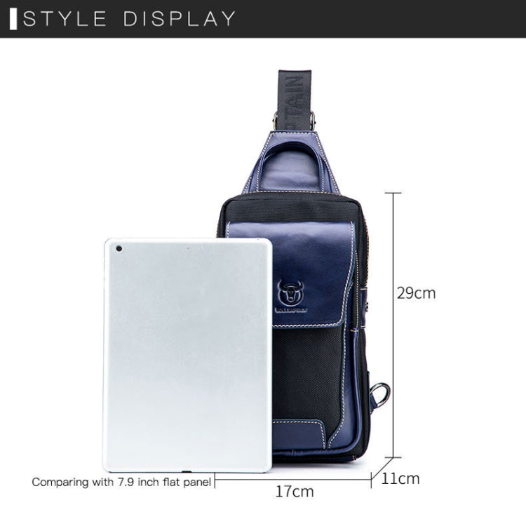 BULL CAPTAIN 9999 Leather Men Chest Bag First-Layer Cowhide Casual Shoulder Bag, Colour: Blue Black