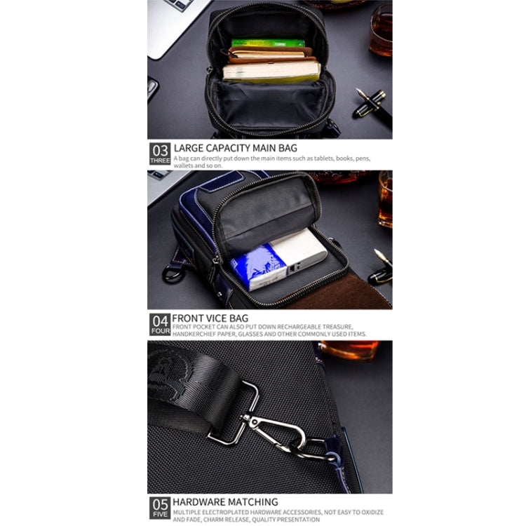 BULL CAPTAIN 9999 Leather Men Chest Bag First-Layer Cowhide Casual Shoulder Bag, Colour: Blue Black