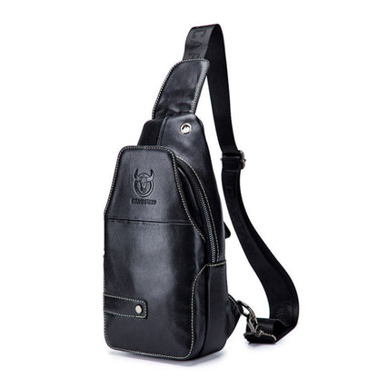 BULL CAPTAIN 087 Men Leather Shoulder Bag First-Layer Cowhide Sports Chest Bag(Black)