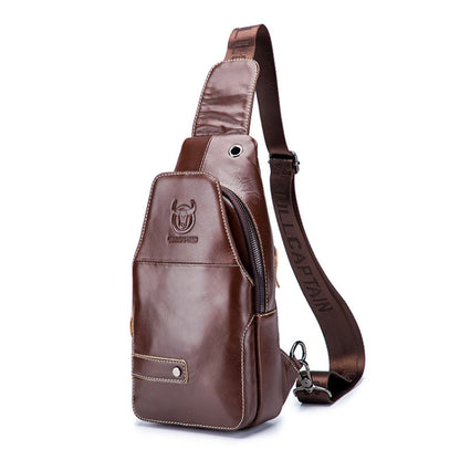 BULL CAPTAIN 087 Men Leather Shoulder Bag First-Layer Cowhide Sports Chest Bag(Brown)