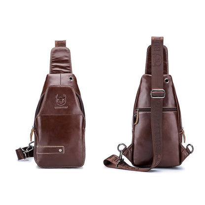 BULL CAPTAIN 087 Men Leather Shoulder Bag First-Layer Cowhide Sports Chest Bag(Brown)