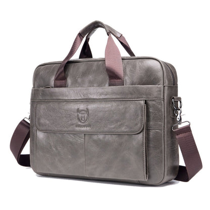 BULL CAPTAIN 046 Men Leather Briefcase First-Layer Cowhide Computer Handbag(Iron Gray)