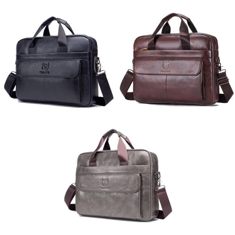 BULL CAPTAIN 046 Men Leather Briefcase First-Layer Cowhide Computer Handbag(Iron Gray)
