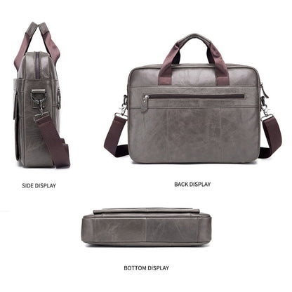 BULL CAPTAIN 046 Men Leather Briefcase First-Layer Cowhide Computer Handbag(Iron Gray)