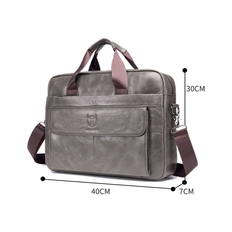 BULL CAPTAIN 046 Men Leather Briefcase First-Layer Cowhide Computer Handbag(Iron Gray)