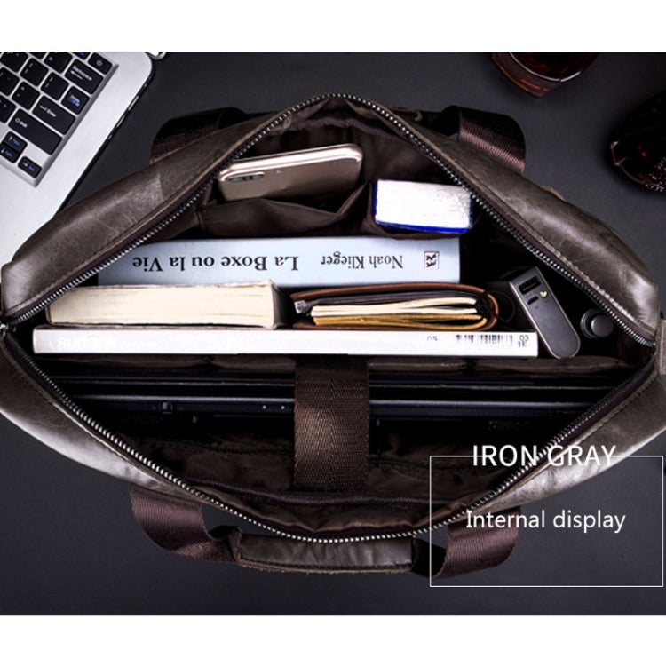 BULL CAPTAIN 046 Men Leather Briefcase First-Layer Cowhide Computer Handbag(Brown)