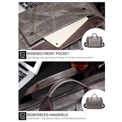 BULL CAPTAIN 046 Men Leather Briefcase First-Layer Cowhide Computer Handbag(Brown)