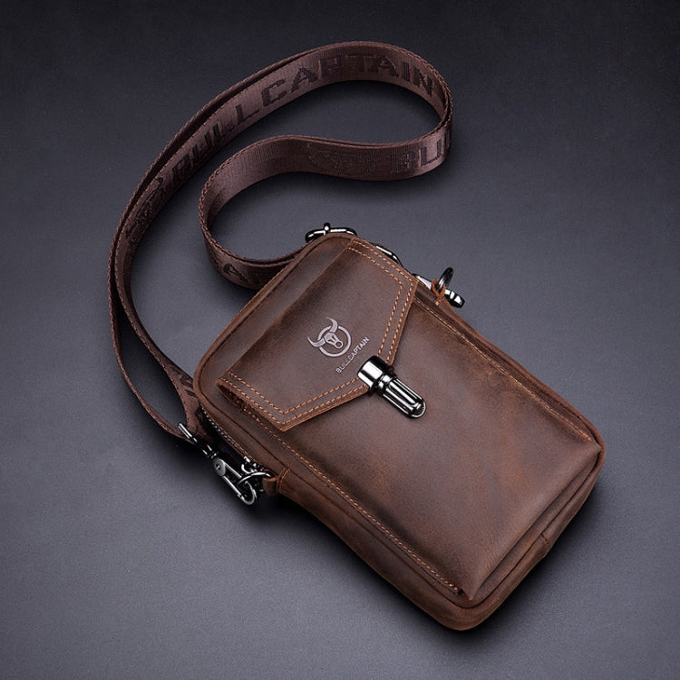BULL CAPTAIN 076 Retro Leather Mobile Phone Waist Bag Men Leather Messenger Bag(Brown)