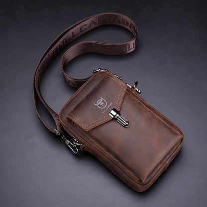 BULL CAPTAIN 076 Retro Leather Mobile Phone Waist Bag Men Leather Messenger Bag(Brown)