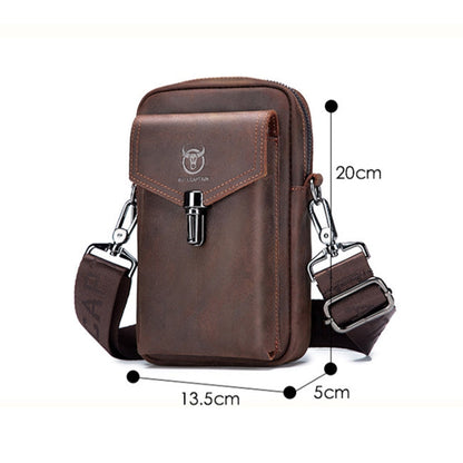 BULL CAPTAIN 076 Retro Leather Mobile Phone Waist Bag Men Leather Messenger Bag(Brown)