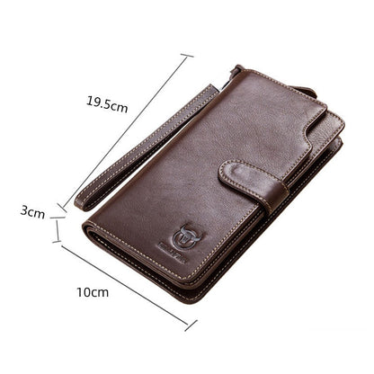 BULL CAPTAIN 028 Long Buckle Retro Cowhide Multi-Function Wallet (Blue)