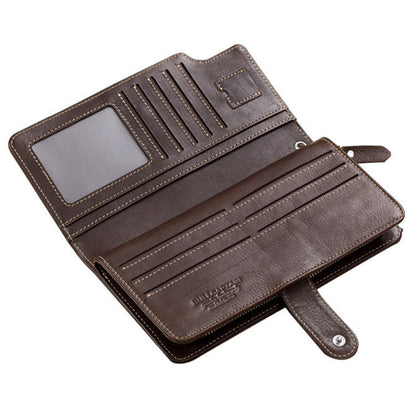BULL CAPTAIN 028 Long Buckle Retro Cowhide Multi-Function Wallet (Black)