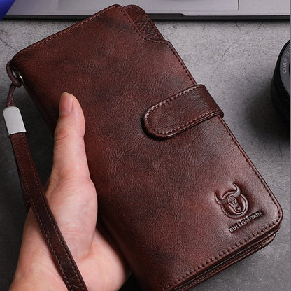 BULL CAPTAIN 028 Long Buckle Retro Cowhide Multi-Function Wallet (Blue)