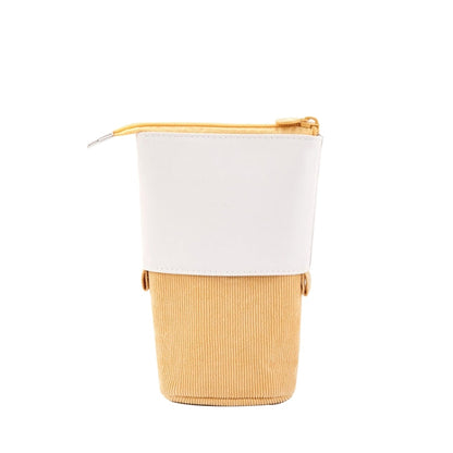 ANGOO Corduroy Retractable Drop-Down Pencil Case Student Stationery Storage Bag(Turmeric)