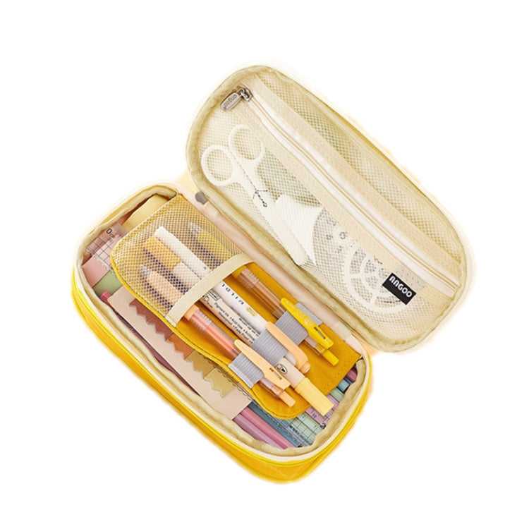 Angoo Cotton And Linen Large Capacity Pencil Stationery Bag(602 Turmeric / Beige)