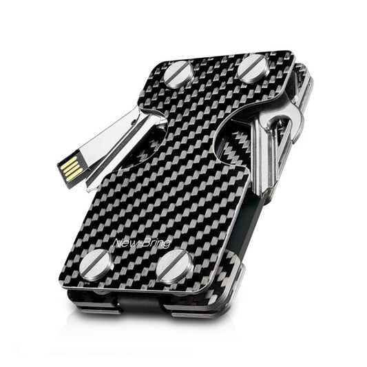 New-Bring Metal Card Holder Multifunctional  EDC Wallet Can Store Keys & U Disk(Carbon Fiber)