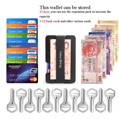 New-Bring Metal Card Holder Multifunctional  EDC Wallet Can Store Keys & U Disk(Black)
