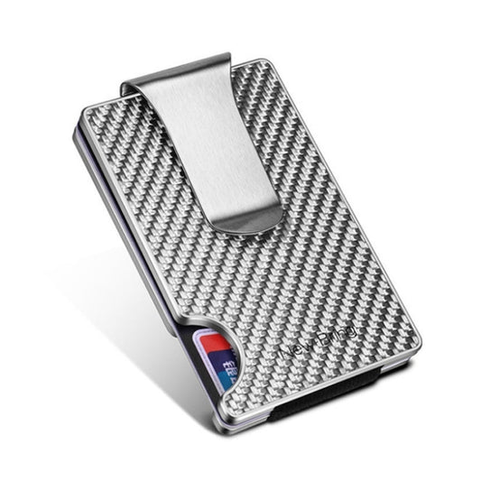 New-Bring Metal Carbon Fiber Wallet Ultra-Thin Card Holder Male RFID Anti-Theft Simple Wallet Bank Credit Card Storage Device(Silver)