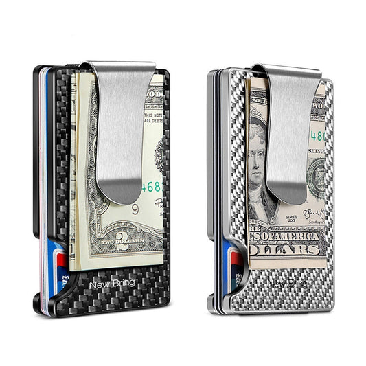 New-Bring Metal Carbon Fiber Wallet Ultra-Thin Card Holder Male RFID Anti-Theft Simple Wallet Bank Credit Card Storage Device(Silver)