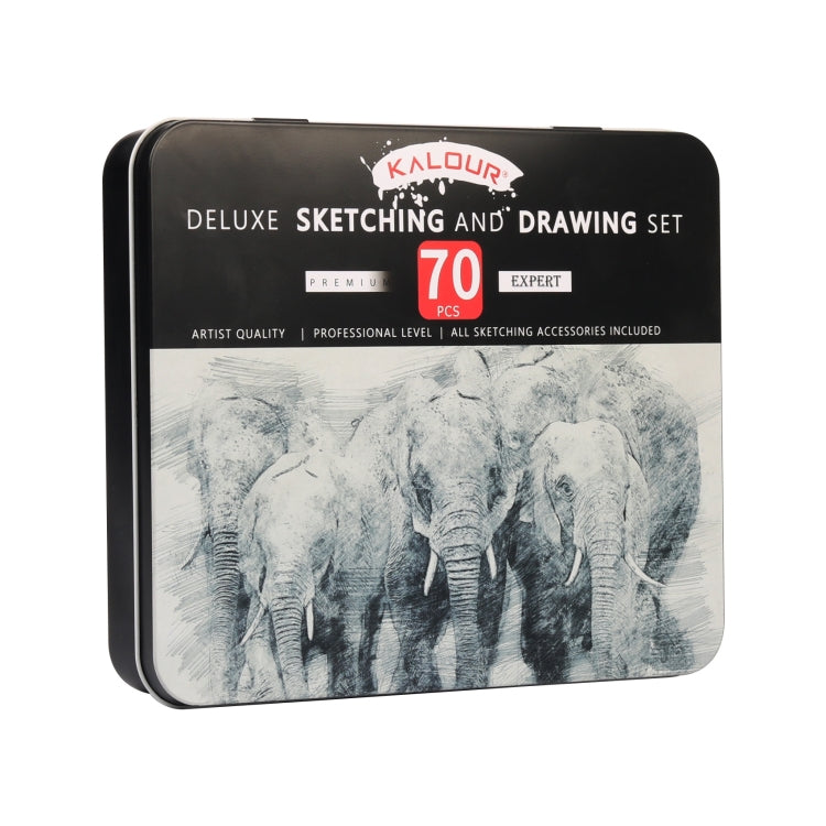 KALOUR Ensemble de 70 crayons d'esquisse dans une boîte en fer, kit d'outils de croquis, crayons de peinture beaux-arts (noir)