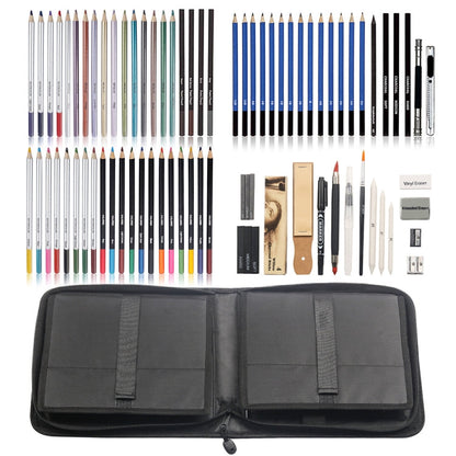 KALOLR YW-PC083  83 in 1 Portable Sketch Tool Water-Soluble Color Lead Metal Color Lead Combination Sketch Drawing Set(Black)