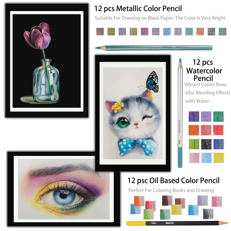 KALOLR YW-PC083  83 in 1 Portable Sketch Tool Water-Soluble Color Lead Metal Color Lead Combination Sketch Drawing Set(Black)